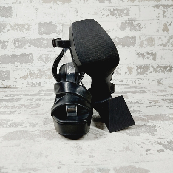 NEW Abound Tracy Black Faux Leather Open Toe Ankle Strap Heeled Sandals V449 - Picture 8 of 11